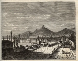 Banks of the Zorn, the old Chateau du Haut Barr built on the rocks - engraving in “France illustree: geography, history, statistical administration” by V.A. Malt-Brown. 1884