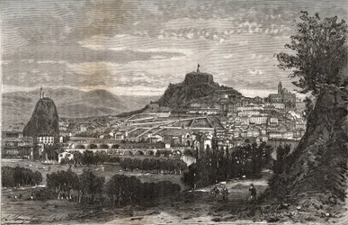 France, Auvergne, Haute-Loire (43), Le Puy en Velay - engraving in La France illustree: geography, history, statistical administration by V.A. Malt-Brown. 1884