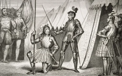 Francois I knighted by Captain Bayard after the Battle of Marignano, from 