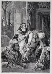 Francois de la Rochefoucauld (1613-1680) talking with Mademoiselle de Sevigne (Marie de Rabutin-Chantal), Marquise de Sevigne (1626-1696) and Marie-Madeleine Pioche de La Vergne, Countess de Lafayette