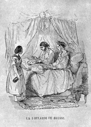 French Illustration of a person bedridden with gout. 1848