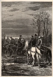 French Religious Wars - October 1569 War of Religion - The Talks preceding the Battle of Moncontour (Henri, Duke of Anjou future Henry III and Gaspard II of Coligny - The Battle of Moncontour (October 1569) - engraving from 