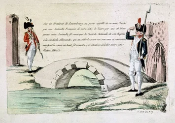 French and Luxembourg Customs Officers Greeting Each Other Amicably (Late 18th Century)