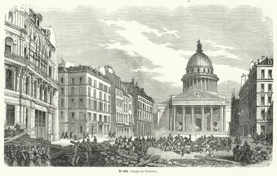 French Army Troops Attacking Insurgents Occupying the Pantheon, Paris, 24 June 1848 (engraving)