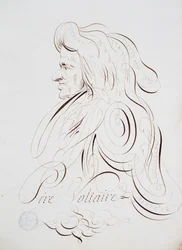 French calligraphy: Portrait of Father Voltaire by Bernard de Paris around 1780. Historical library of the city of Paris