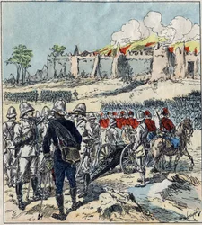 French expedition to Dahomey (present-day Benin). General Dodds forming his columns of attack before Abomey