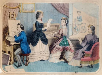 French fashion plate depicting artistic activities, 1867