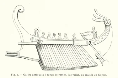 Ancient Galley with Three Rows of Oars, Bas-relief, at the Naples Museum