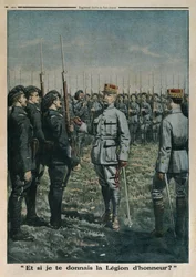 General Petain inspecting the 42nd Mountain Infantrymen Regiment, and what if I give you the Legion of Honour, back cover illustration from Le Petit Journal, supplement illustre, 23rd September 1917