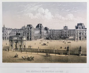 General view of the new Louvre: Arc du Carrousel - Engraving of the 19th century