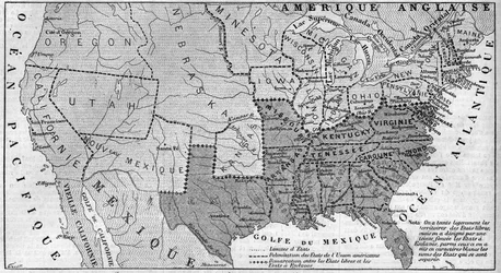 Geographic map of the United States of America in March 1861. Slavery states are represented in the run. Written in white, the names of the seven confederate states that separated from the Union: Texas, South Carolina, Mississippi, Florida, Alabama, Georgi