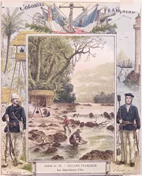 Gold Diggers in French Guyana, cover of school exercise book, c.1880