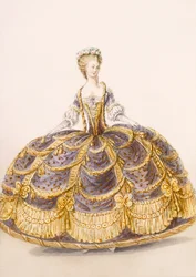 Gown Suitable for Presentation at Court, Plate from Galeries des Modes et Costumes Francais, c.1778-87