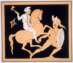 Greek warrior in combat with a mounted Amazon, published 1808-10