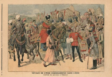 Habibullah Kahn, Emir of Afghanistan arriving at Peshawar, India