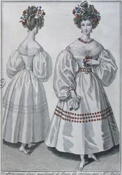 Hairstyle with a garland of wild flowers, Paris, 1829