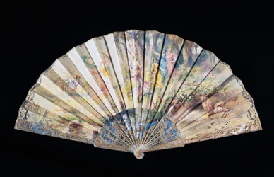 Hand Fan Depicting Spring or Blossoming of Love, Signed Adolphe Faugeron, France