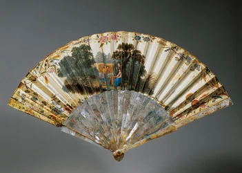 Hand Fan with Allegories of Four Seasons, Goatskin Leaf and Mother of Pearl Ribs