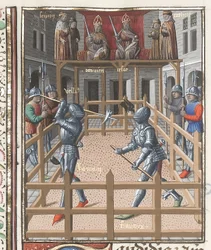 Harley 4375 f.171v, Two Knights Battling with Pollaxes, from 