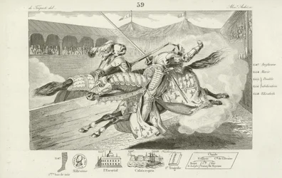 Henry II of France mortally wounded in a joust with Gabriel Montgomery, Captain of the Kings Scottish guard, 1559