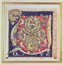 Historiated Initial U Depicting an Interlacing Pattern and Fantastical Animals, from the Bible of Saint-Andre aux-Bois