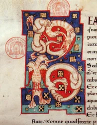 Historiated initial, from a Latin Bible
