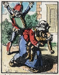 History of Dr. Pulcinella (Polichinelle). Wood engraving of Imaging Pellerin - Epinal, sd. Late 19th century