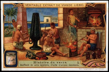 History of Glass: Egyptian Glass Blowers, Based on Ancient Documents. Liebig Chromolithography