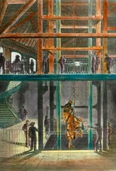 Horse descent in the Creusot mine in 1865