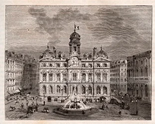 Hotel de Ville de Lyon - engraving in La France illustree: geography, history, statistical administration by V.A. Malt-Brown. 1884