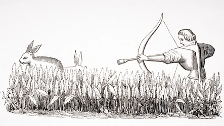 How to Allure the Hare, after a miniature in the 15th century Manuscript of Phoebus, from 