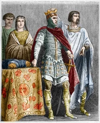 Hugh the Great crowns Raoul of Burgundy, Duke of Burgundy and King of France. Engraving in Histoire De France En Cent Paintings by Paul Lehugeur 1891