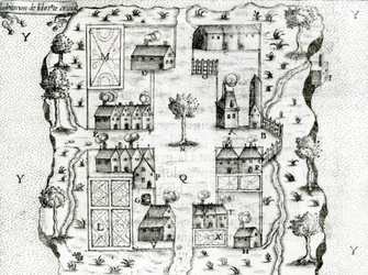 Ile Ste. Croix, the Earliest French Settlement in Acadia, from Voyages by Samuel de Champlain