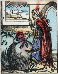 Illustration for the Tales of the Thousand and One Nights. Ali-Baba. Wood engraving from Imaging Pellerin - Epinal, late 19th century