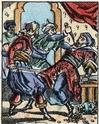 Illustration for the Tales of the Thousand and One Nights. Ali-Baba. Wood engraving from Imaging Pellerin - Epinal, late 19th century