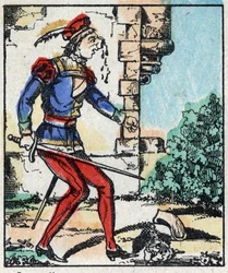 Illustration of the tale “The Adventures of Grand Flandrin”. Wood engraving from Imaging Pellerin - Epinal, late 19th century.