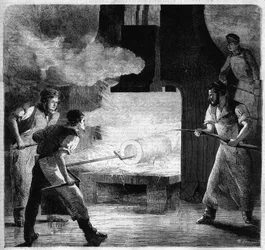 Imperiale foundry of Douai, manufacture of a barrel in steel rod. engraving