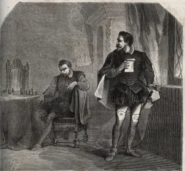 In a chess game with James Balfour, Jacques Hepburn (known as Bothwell) (circa 1534-1578), lover of Queen Mary I Stuart (1542-1587), received a message from the Queen informing her that her husband Henry Stuart called Lord Darnley