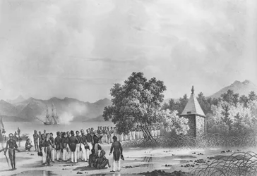 Inauguration of a monument to La Pérouse in Vanikoro, from 