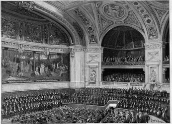 Inauguration of the new Sorbonne in 1889: the grand amphitheatre during the ceremony