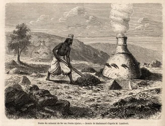 Iron Ore Smelting at Fouta Djalon, Senegal, Drawing by Hadamard
