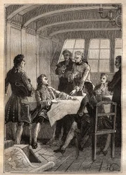 Jakob (Jacob) Roggeveen (1659-1729), Dutch explorer during his voyage to the Pacific Ocean in 1722 - illustration from “The Great Mariners of the 18th Century”