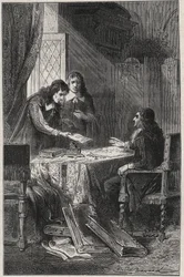 Jean Chapelain (1595-1674) French Poet and Literary Critic and Pierre Costar (1603-1660) Gave Jean Baptiste Colbert (1619-1683) a List of Writers Who Deserve to be Pensionaries by the King - Engraving in 