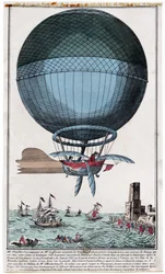 Jean Pierre Blanchard and John Jefferies arriving in Calais after crossing the English Channel in a Hot Air Balloon on 7th January