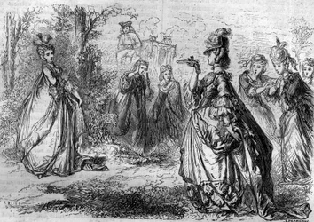 Jeanne Becu, Countess (or Madame) of the Barry, favorite of Louis XV at the Pavilion of Lucienne. Engraving in 