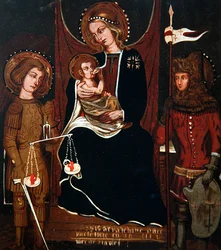 Joan of Arc and St. Michael at the feet of the Virgin