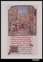 John of Gaunt being received by the citizens of Bayonne at the town gates, from Froissart