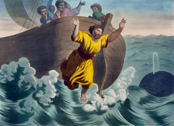 Jonah thrown into the sea, illustration from a catechism L