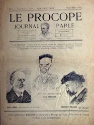 Journal du Procope, Parisian cafe, February 1895: portraits of French poets Paul Verlaine, Paul Arene and Laurent Tailhade