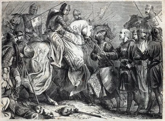 King Alfonso V the Magnanimous conquers the kingdom of Naples. Engraving in 